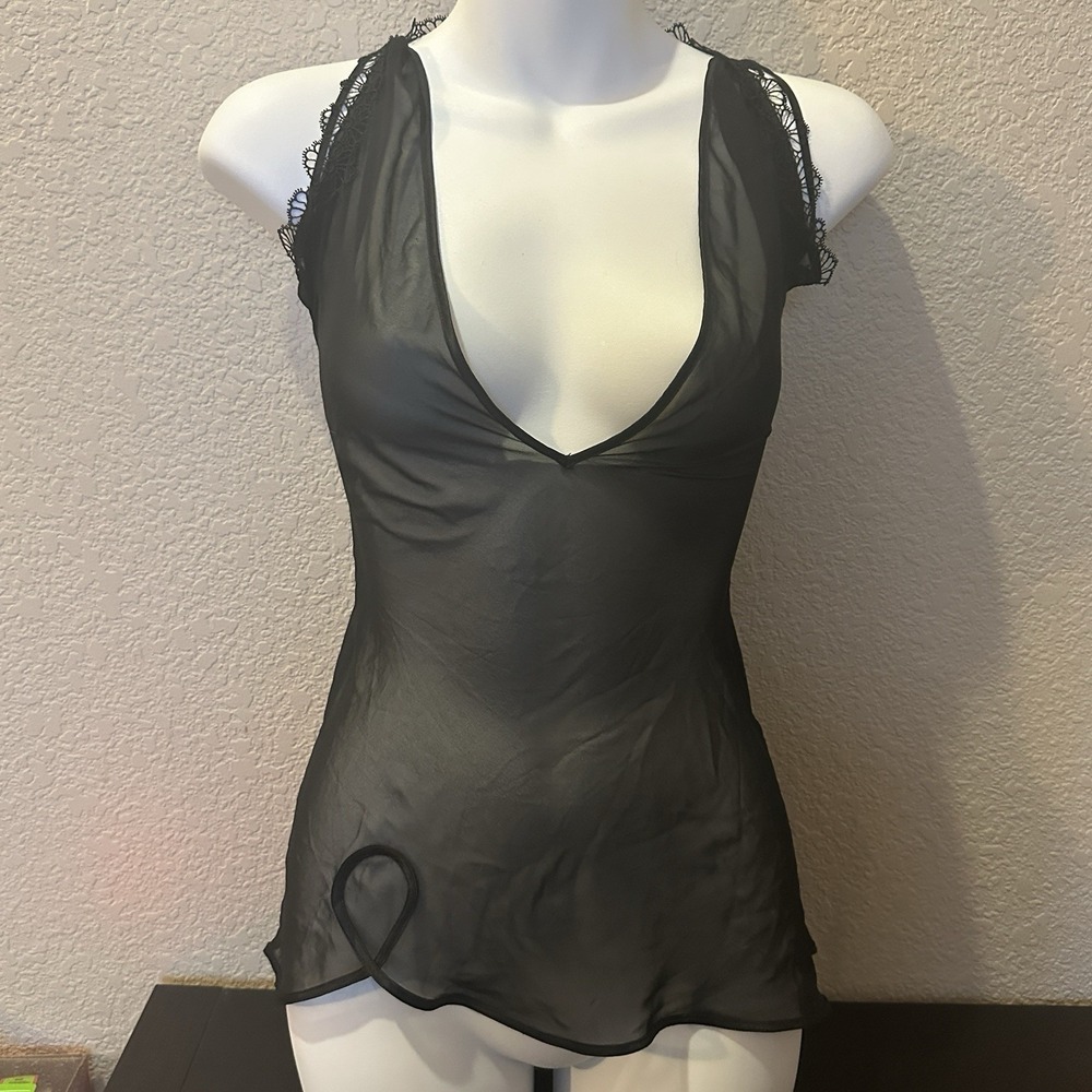 Victorias Secret Very Sexy Mesh Deep V Lingerie Black Medium Halter Lace Up Maid